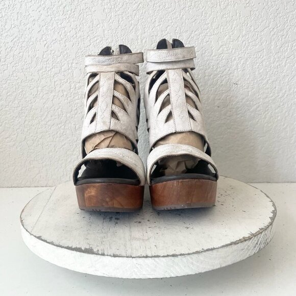 Lane Boots BECCA Wedges Womens 8 Western Cowgirl White Wooden Heeled Sandals - Picture 5 of 11